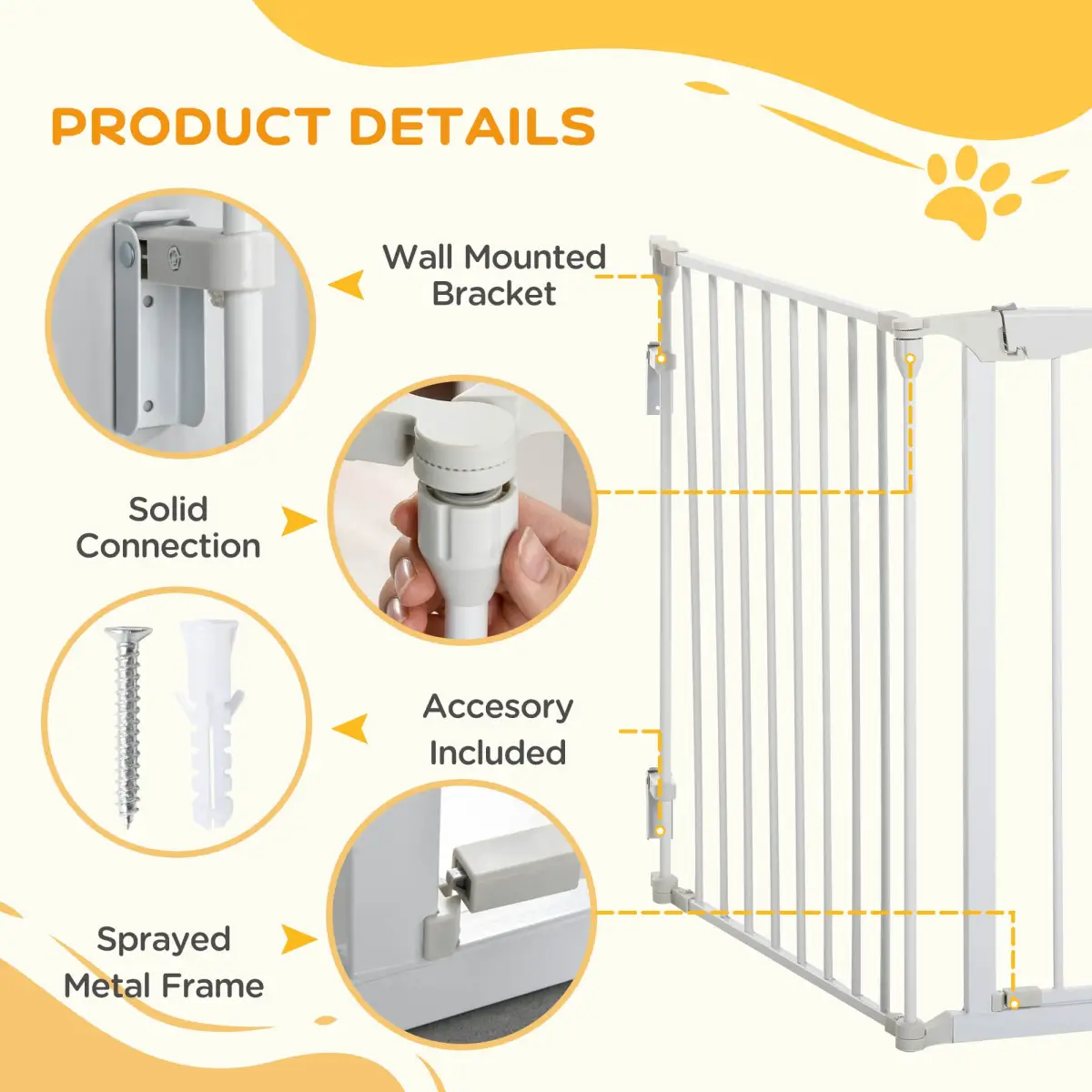 PawHut Pet Safety Gate 3-Panel Playpen Metal Fence W/ Walk Through Door White - Pet Gate