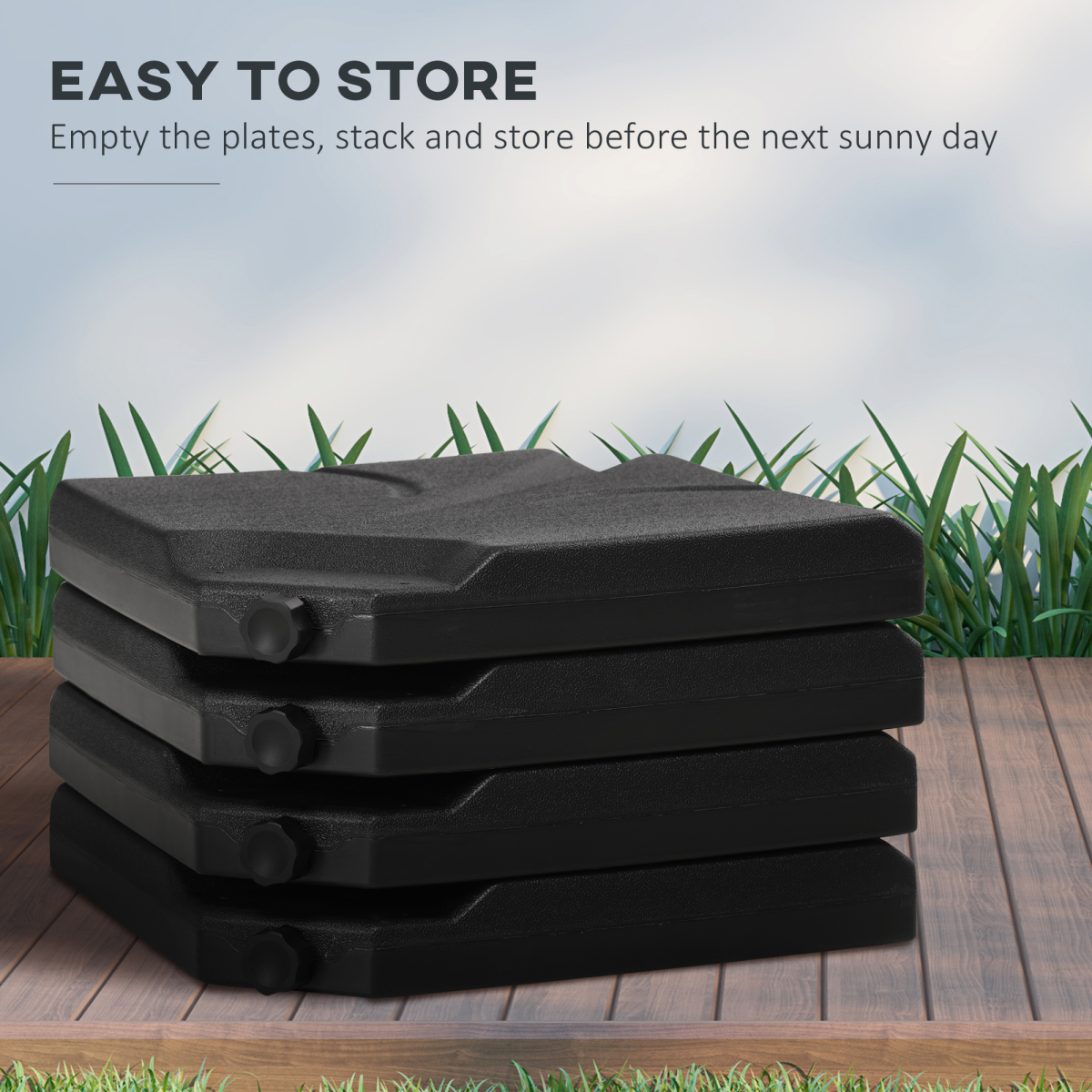 Outsunny Outsunny Set of 4 Banana Parasol Base Stand Water or Sand Filled Weights, Black - Parasol