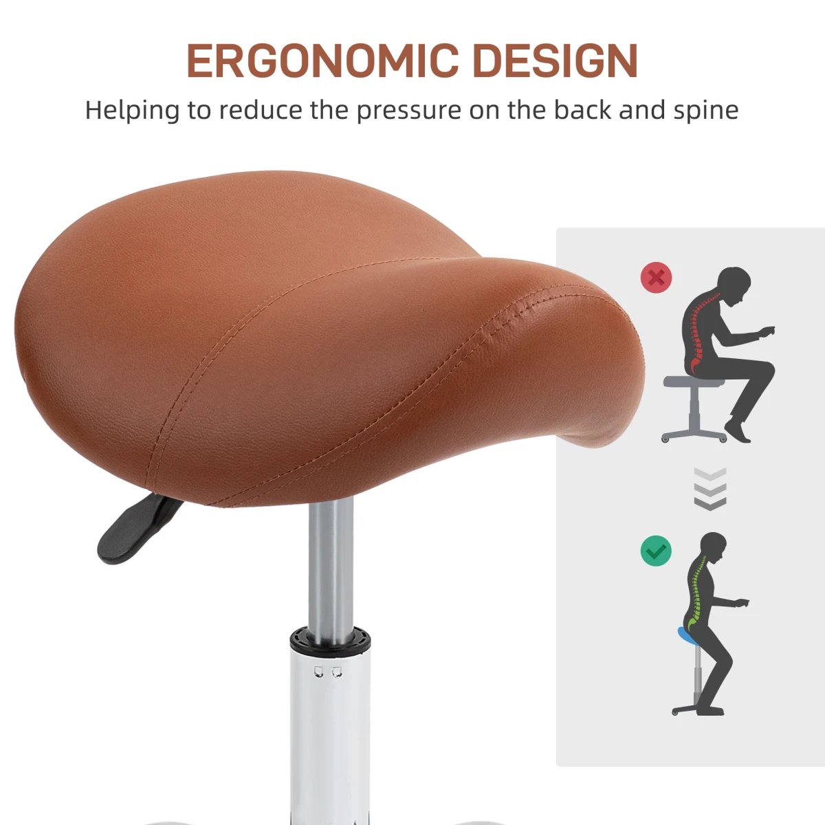 HOMCOM HOMCOM Saddle Stool 49-61cm Adjustable Height Padded PU Seat For Salons And Home Studios - Bar Stool