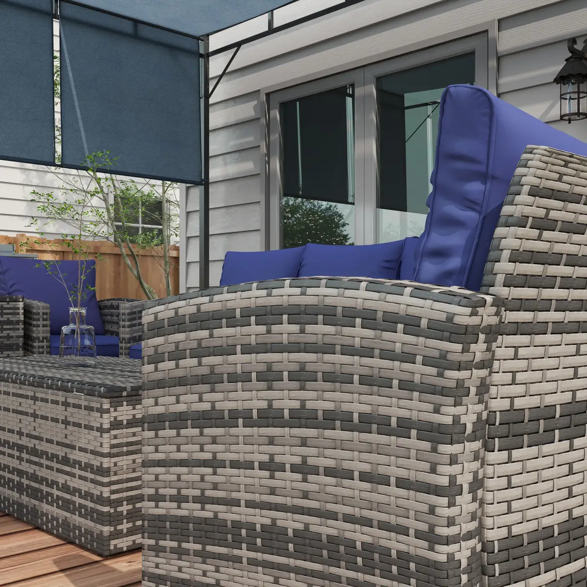 Outsunny Outsunny 6 PCS Patio Rattan Sofa Set Conversation Furniture Navy Blue - Garden Sofa Sets
