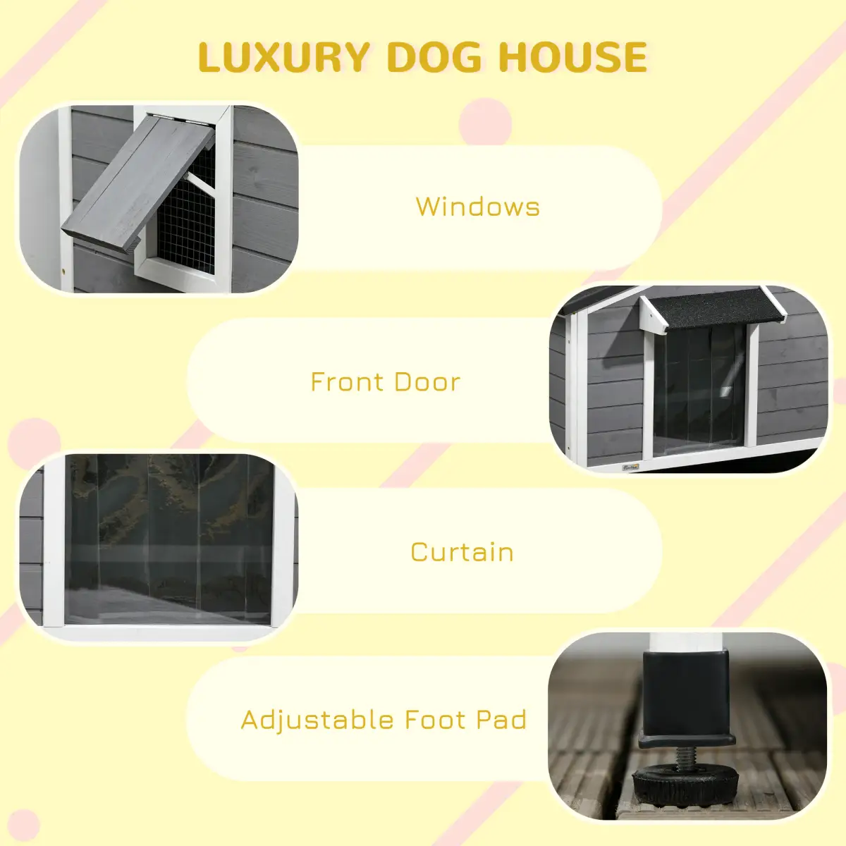 PawHut PawHut Wooden Dog Kennel for Outside 97L x 72W x 65Hcm, Grey - Dog Kennel