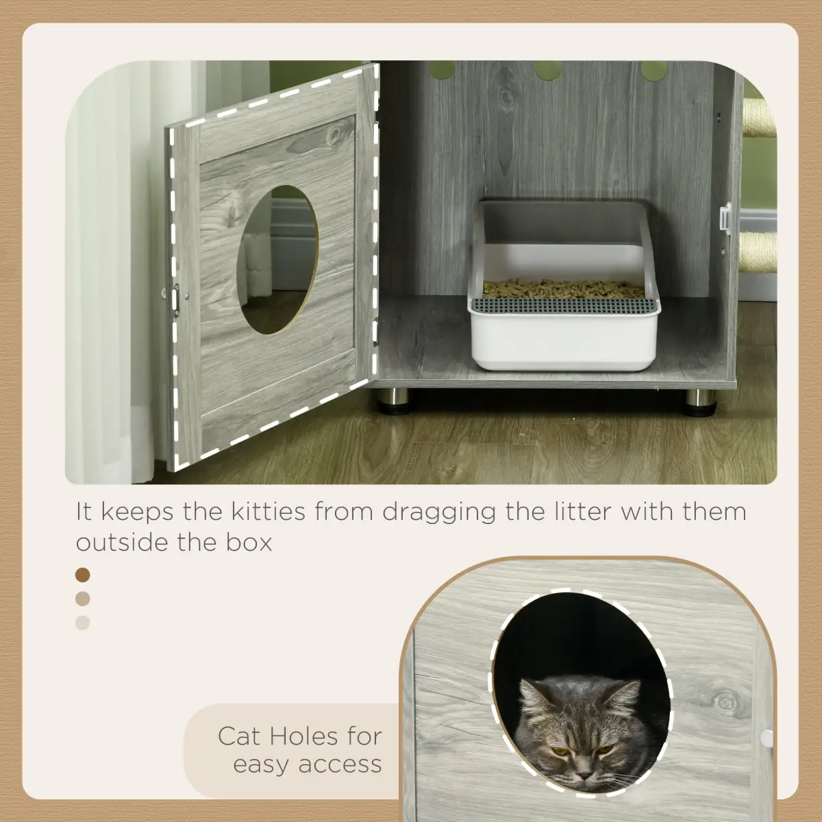 PawHut PawHut Cat Litter Box Enclosure, with Cat House, Bed, Scratching Posts, Platform - Cat Tree