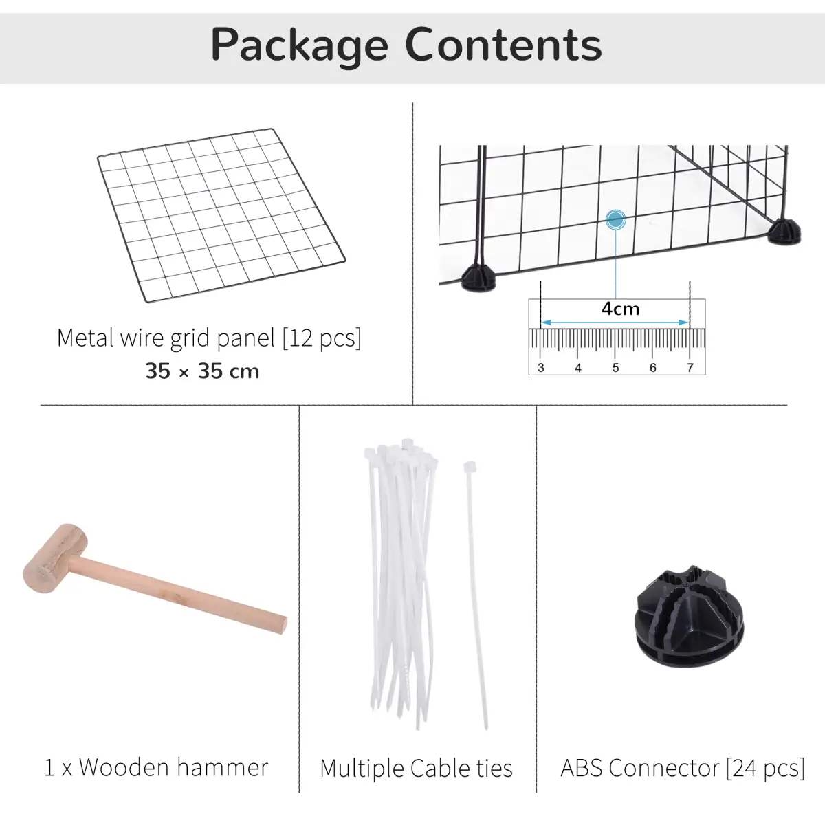 Pawhut DIY Pet Playpen Metal Wire Fence 12-Panel Guinea Pig Small Animals Cage Black - Pet Playpen