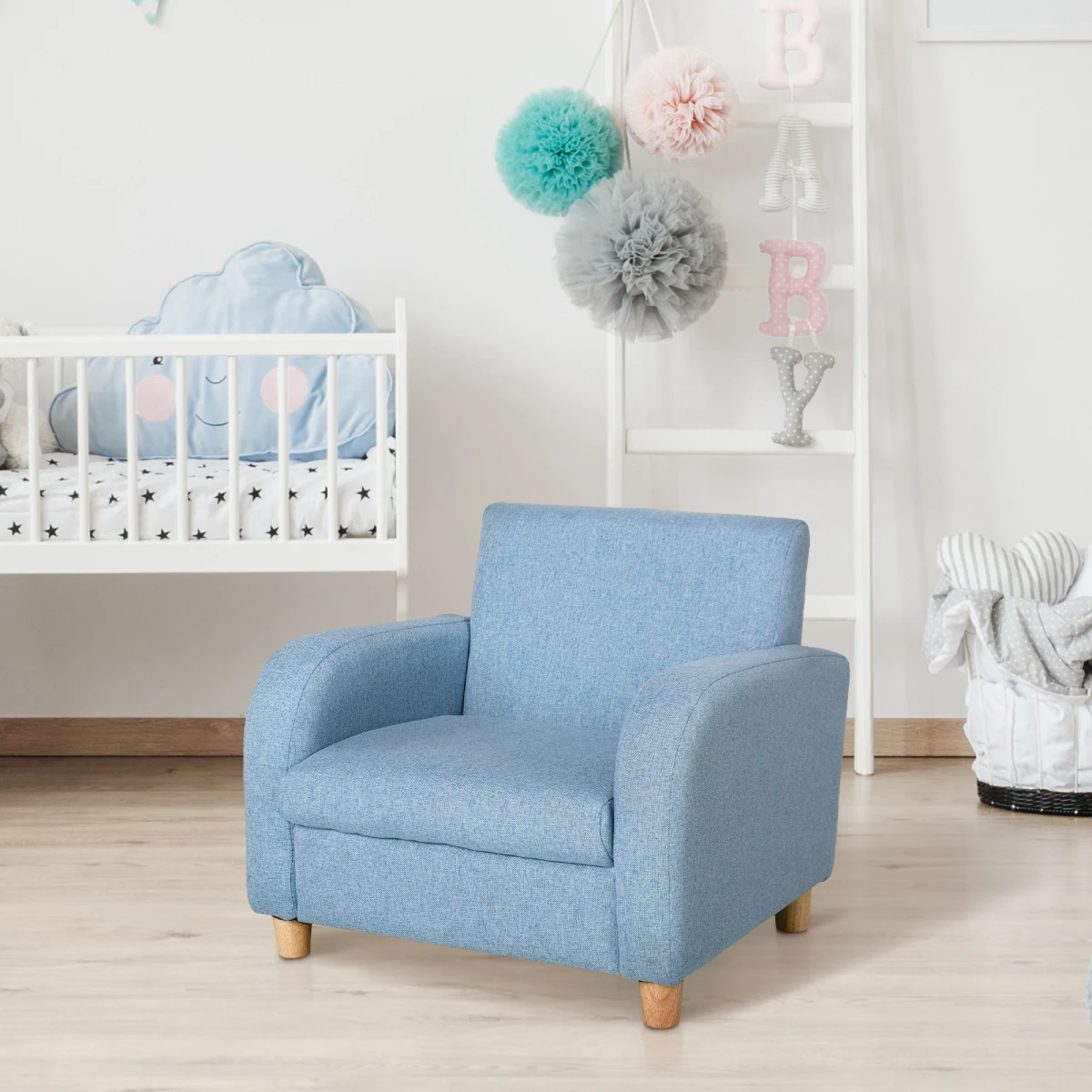 Kids Armchair Cushioned Wood Frame 49L x 45W x 44.5H cm by HOMCOM