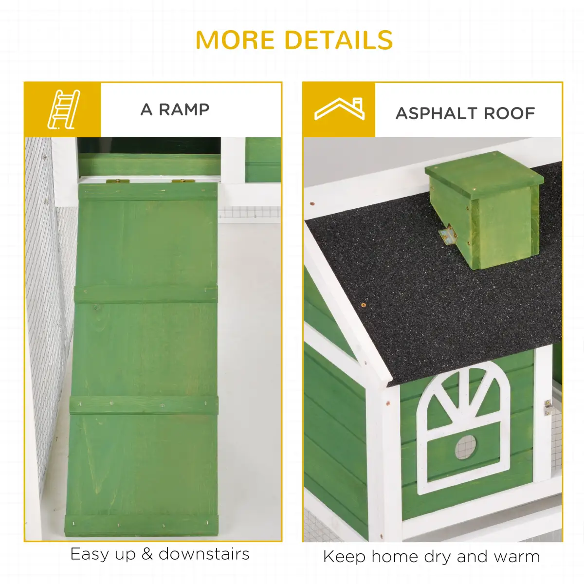 Pawhut Rabbit Hutch Wood Bunny Cage for Outdoor Indoor w/ Pull Out Tray Run Ramp Green - Rabbit Hutch