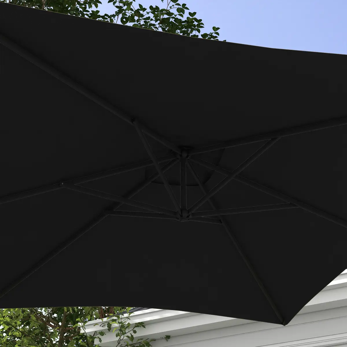 Outsunny Outsunny 3 m Cantilever Parasol with Cross Base, Crank Handle, 6 Ribs, Black - Parasol