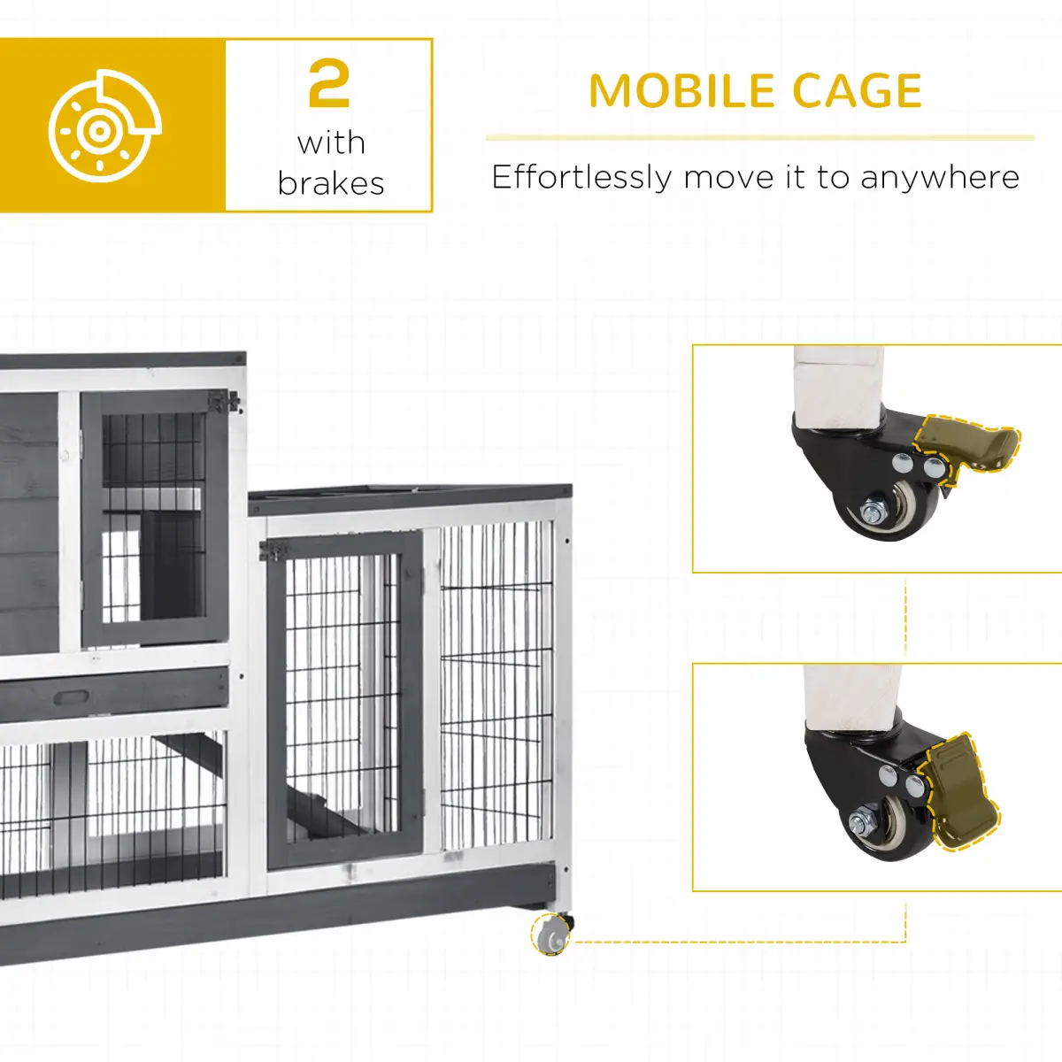 Pawhut Wooden Rabbit Hutch Bunny Guinea Pigs House Cage Wheels Indoor 110 x 50 x 86cm - Rabbit Hutch