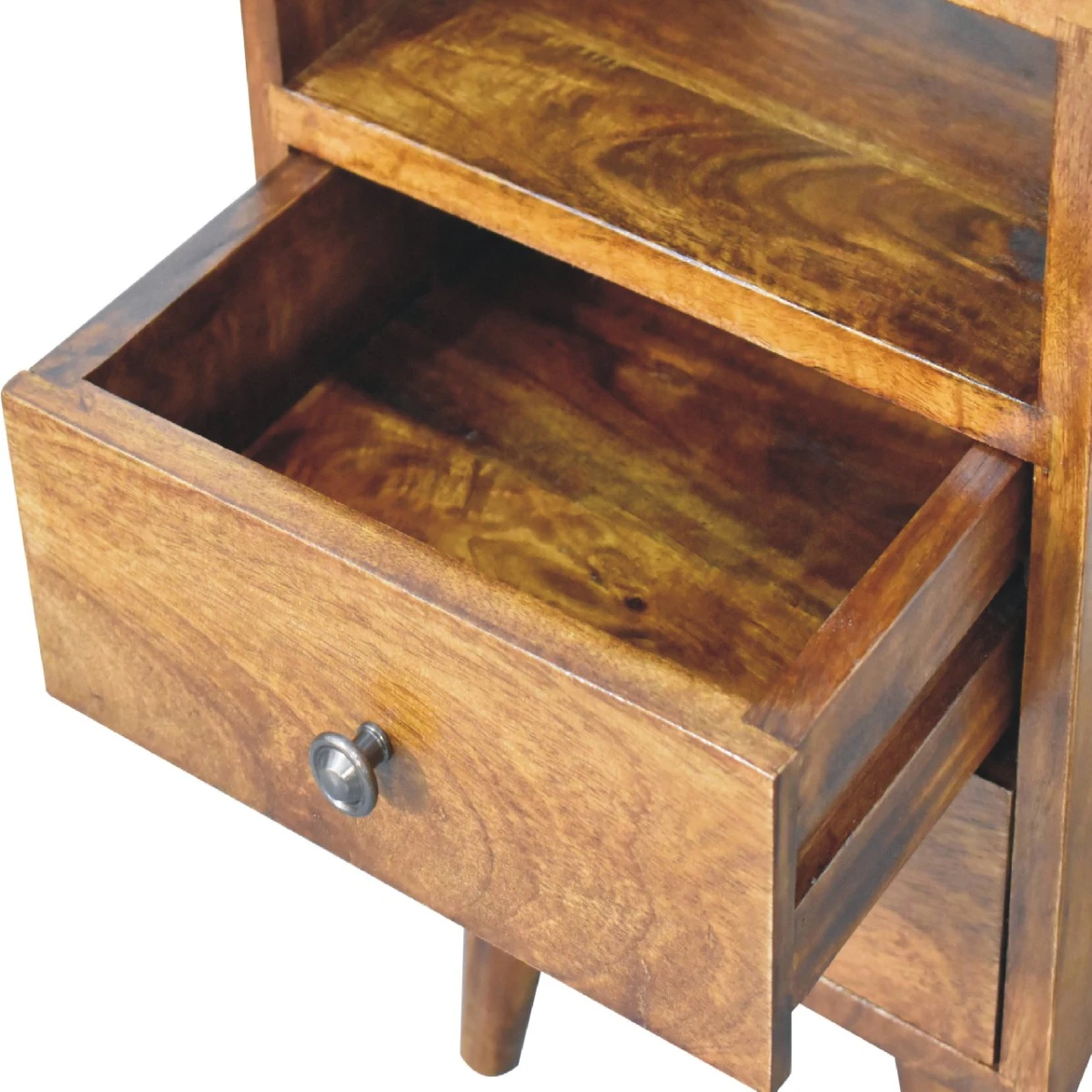 Artisan Furniture Bedside Nightstand Mini Solid Mango Wood Chestnut Finish With Brass Knobs For Bedroom by Artisan Furniture