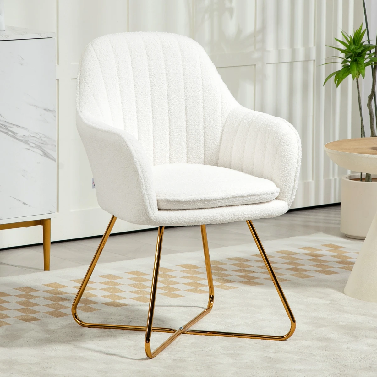 HOMCOM Accent Chair Set 2 Compact Cream Cashmere Gold Legs by HOMCOM