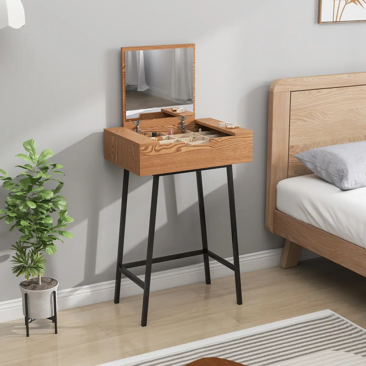 HOMCOM HOMCOM Industrial Vanity Desk with Mirror and Steel Legs Natural Wood Effect - Desk