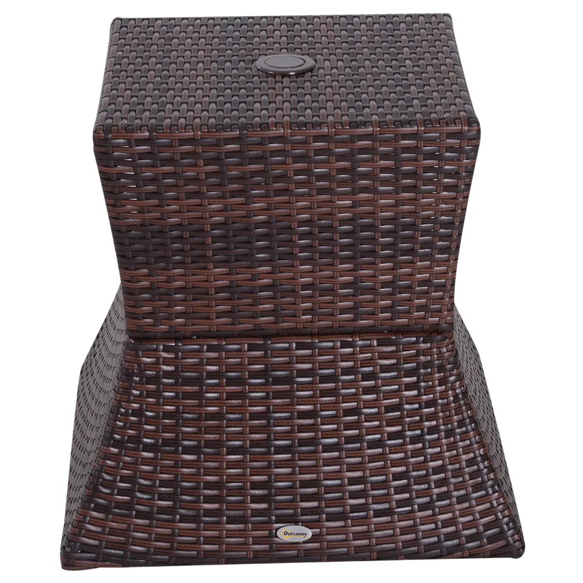 Outsunny Outsunny Rattan Wicker Tea Coffee Table w/ Umbrella Hole Storage Space Brown - Garden Table