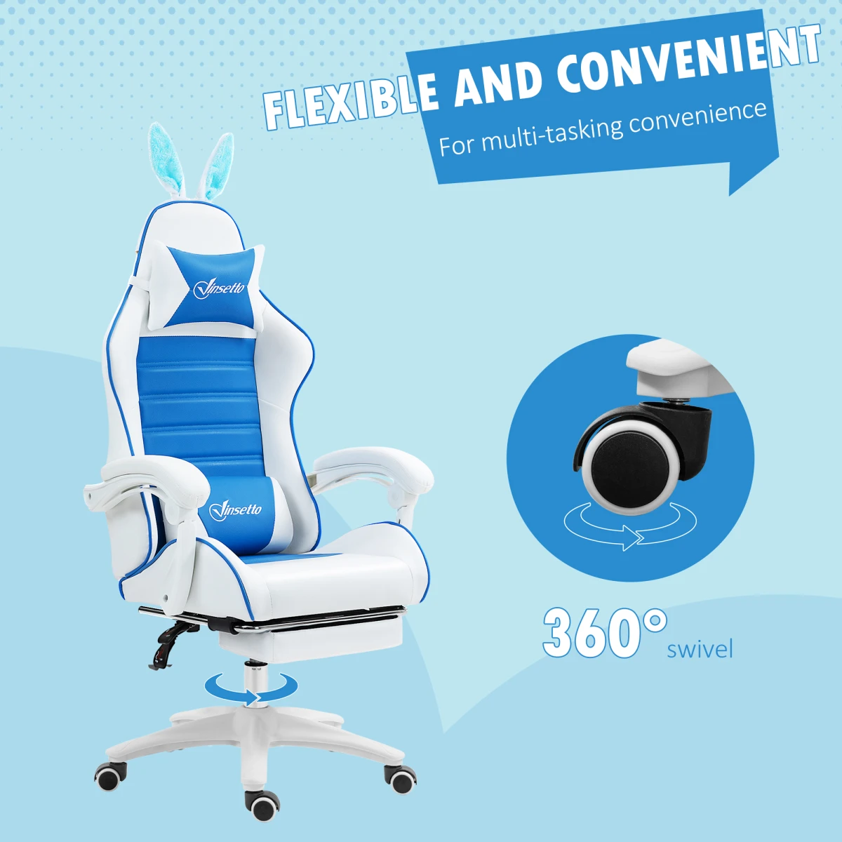 AIYAPLAY Vinsetto Racing Chair 44-52cm Footrest Rabbit Ears - Office Chair