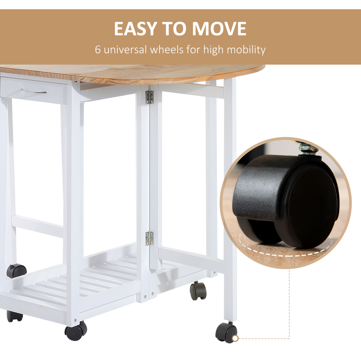 3pc Wooden Kitchen Cart Mobile Rolling Trolley Folding Stools Wheels Drawers - from Unbranded