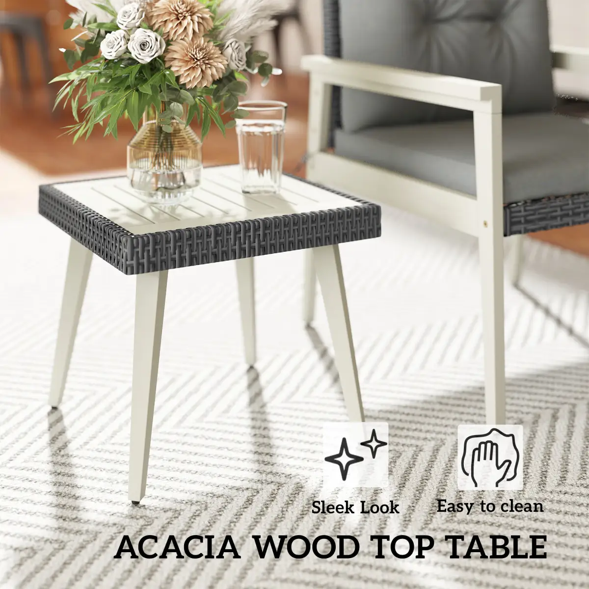 Outsunny Outsunny 5 Pieces Rattan Patio set with Acacia Wood Top Coffee Table - Garden Set