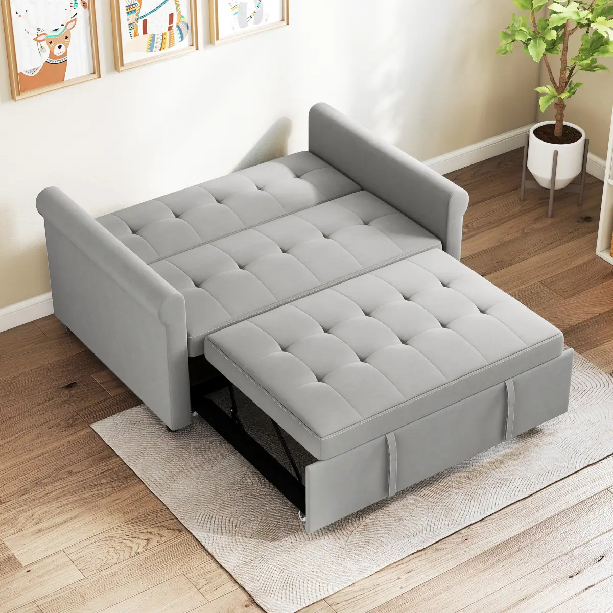 HOMCOM HOMCOM Convertible Pull Out Sleeper Sofa Bed Settee for Living Room, Grey - Sofa Bed
