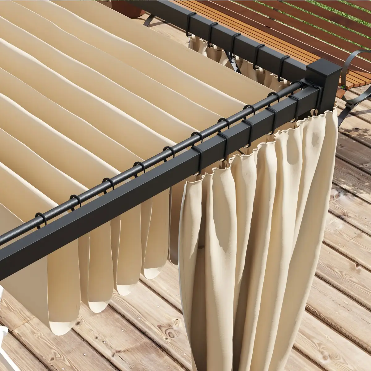 Outsunny Outsunny 3 x 3(m) Pergola with Retractable Roof and Curtains, Beige - Gazebos