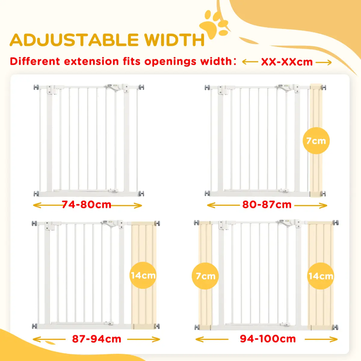PawHut PawHut Adjustable Safety Gate w/ 2 Extensions and Four Adjustable Screws, White - Pet Gate