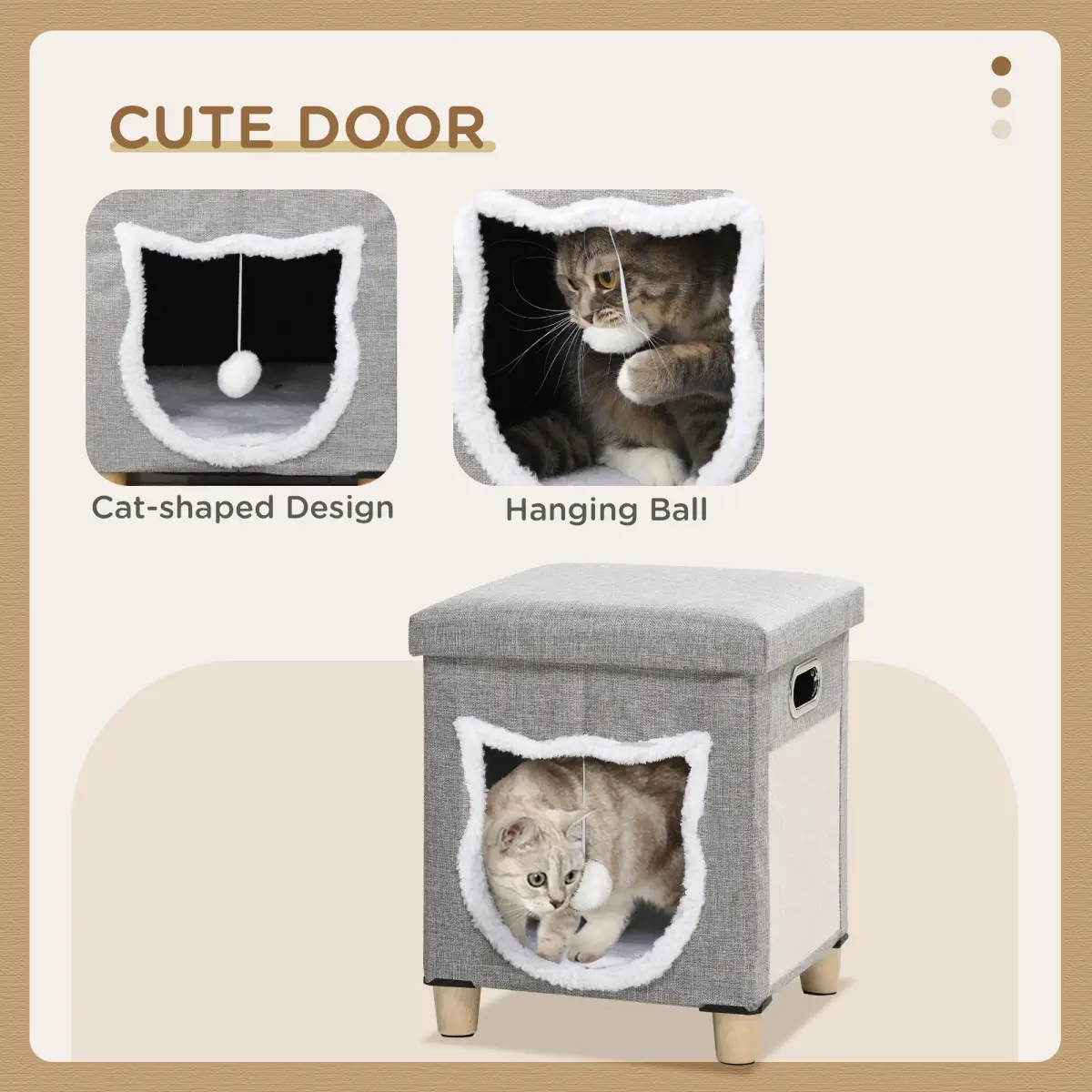 PawHut PawHut 2 in 1 Cat Bed Ottoman w/ Removable Cushion, Handles, Scratching Pad - Cat Beds