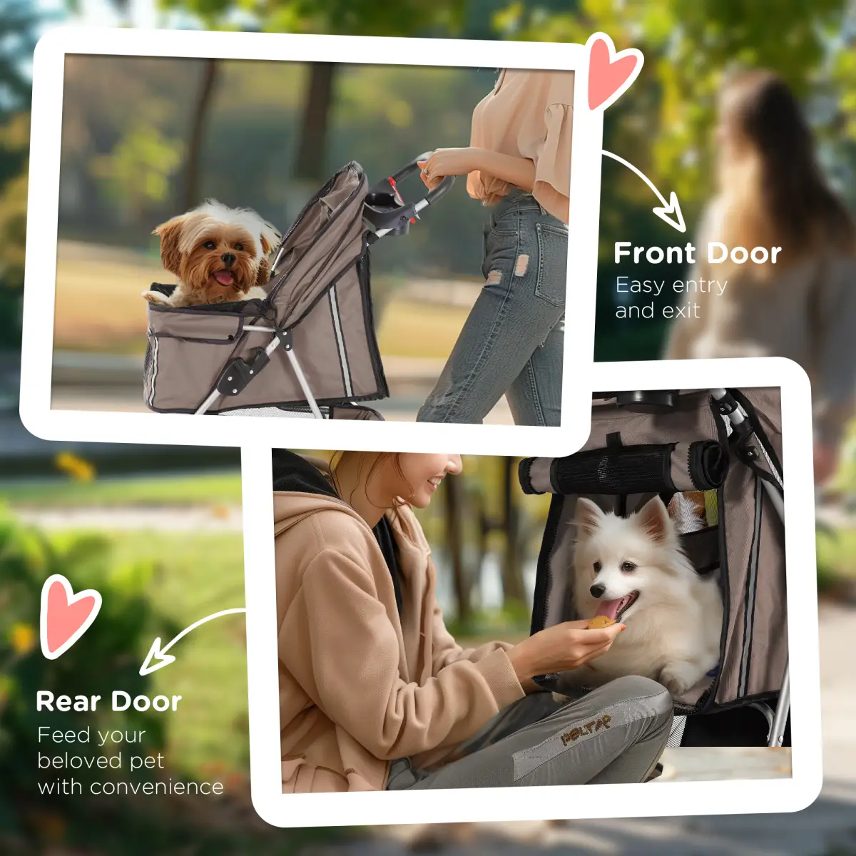 Unbranded Pet Stroller Pushchair Carrier for Cat Puppy with 3 Wheels Brown Pawhut - Pet Carrier