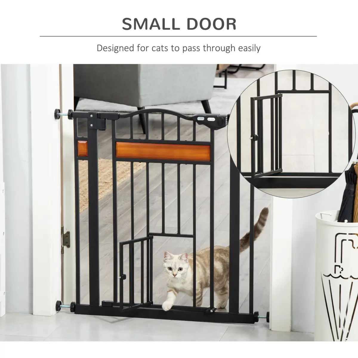 Unbranded Dog Gate Pet Safety Gate Cat Door Auto Close Pine Decor 74-80 cm Wide Pawhut - Pet Gate