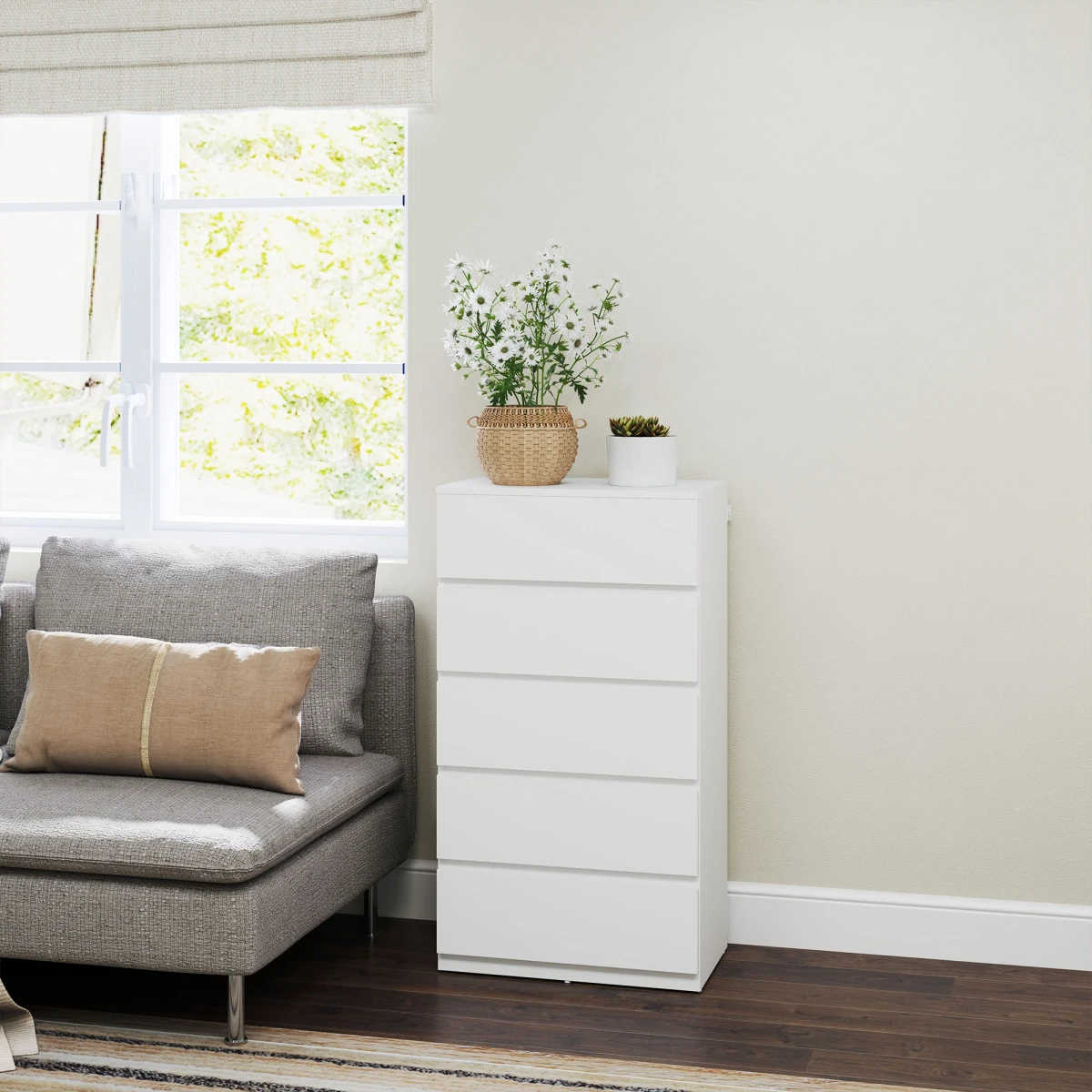 HOMCOM White Dresser 5-Drawer Soft-Close Bedroom by HOMCOM