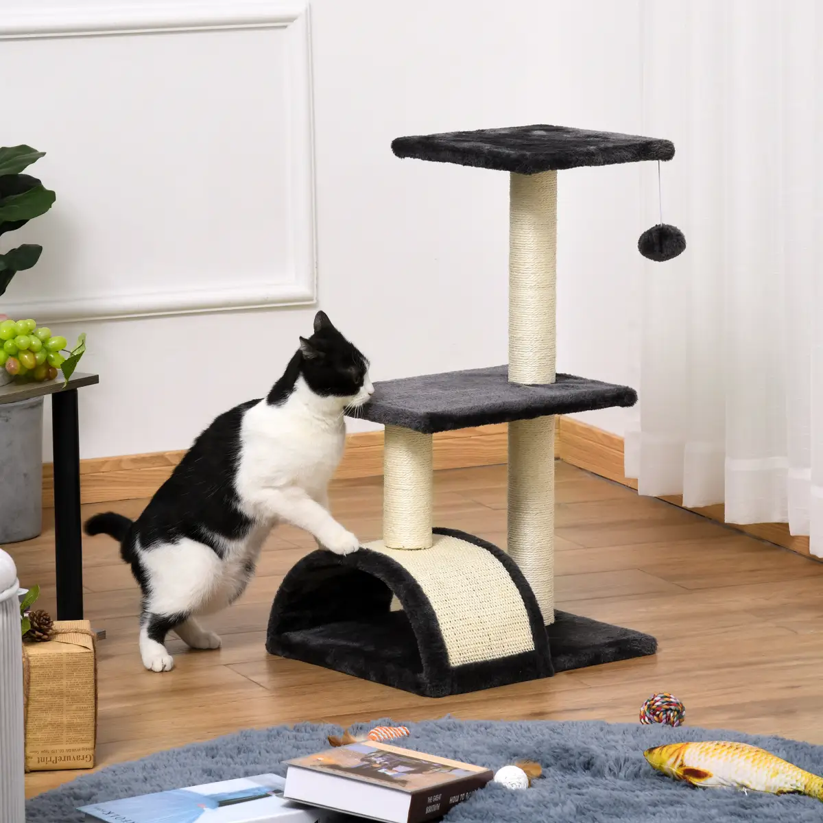 Unbranded Cat Tree Activity Center Scratching Posts Sisal Arc Hanging Ball Grey Pawhut - Cat Tree