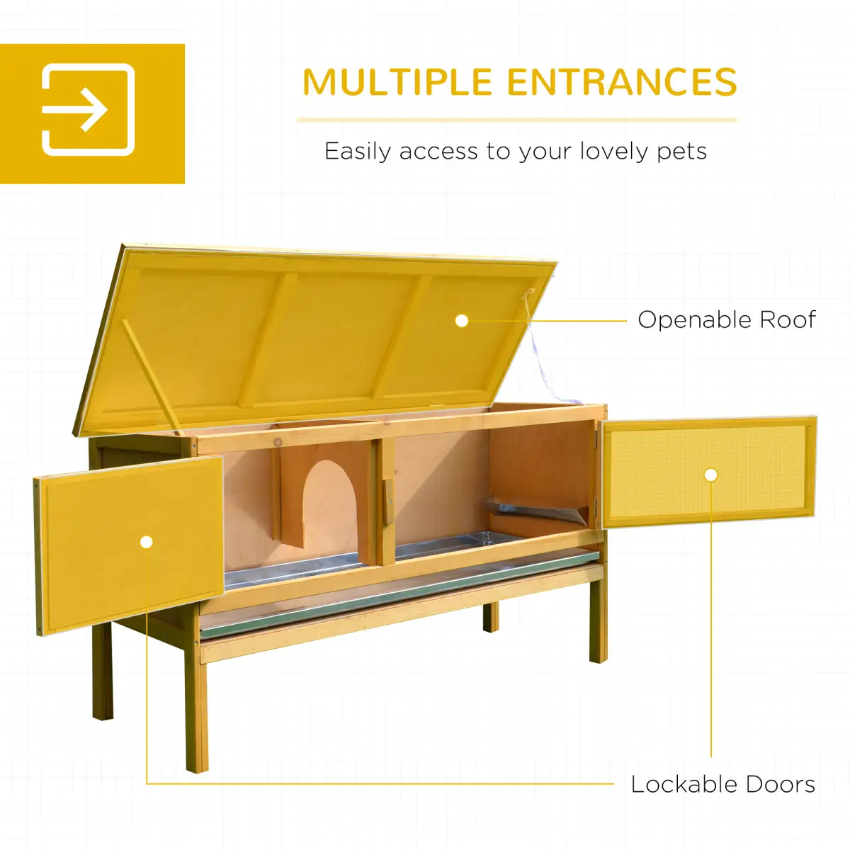 PawHut Wooden Rabbit Hutch Bunny Cage Outdoor Small Animal House w/ Hinged Top - Rabbit Hutch