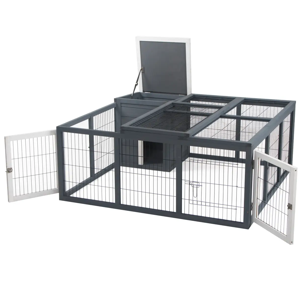 Pawhut Rabbit Run Small Animal Hutch Guinea Pig House with Openable Main House & Roof - Rabbit Hutch