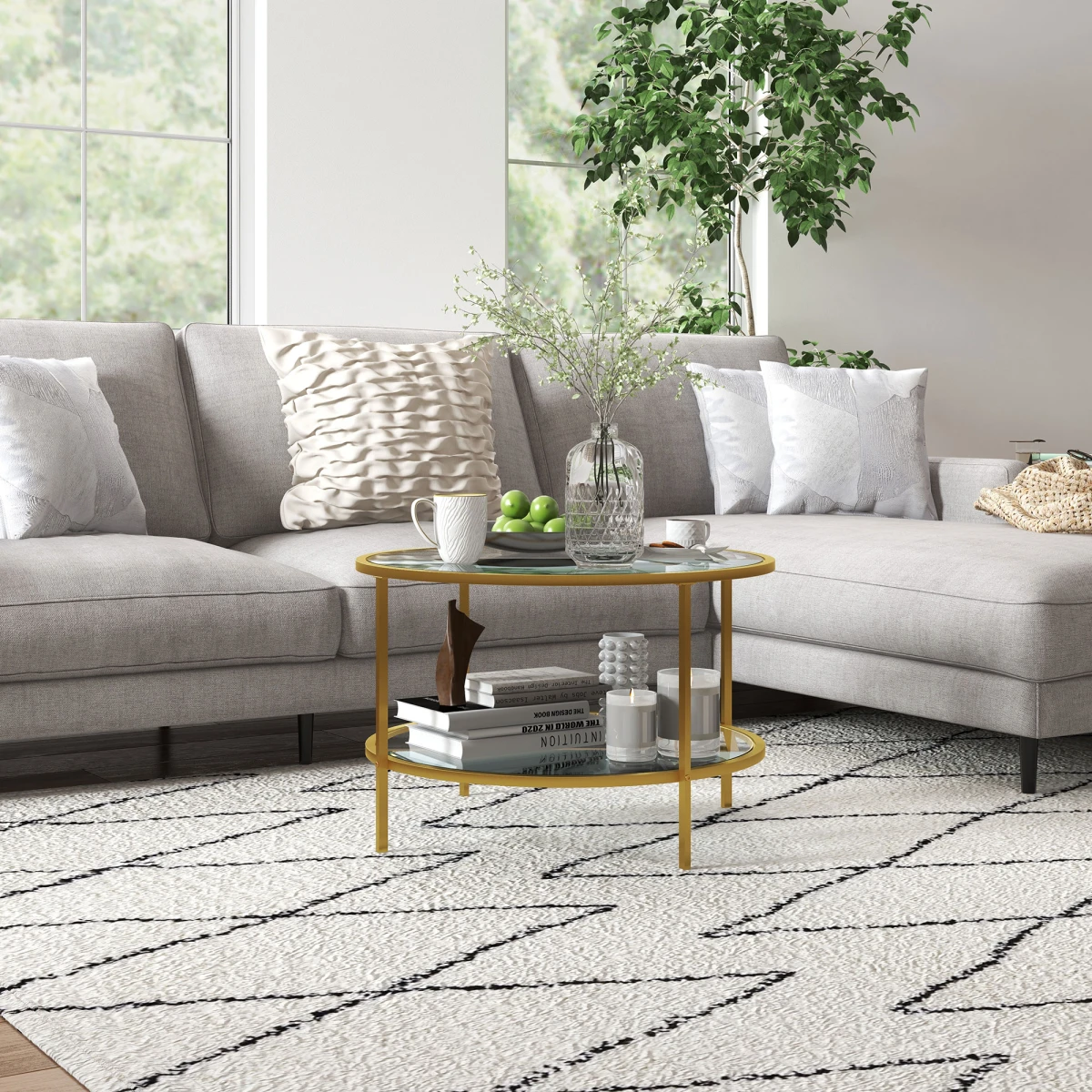 HOMCOM Round Coffee Table Tempered Glass Gold - Coffee Table