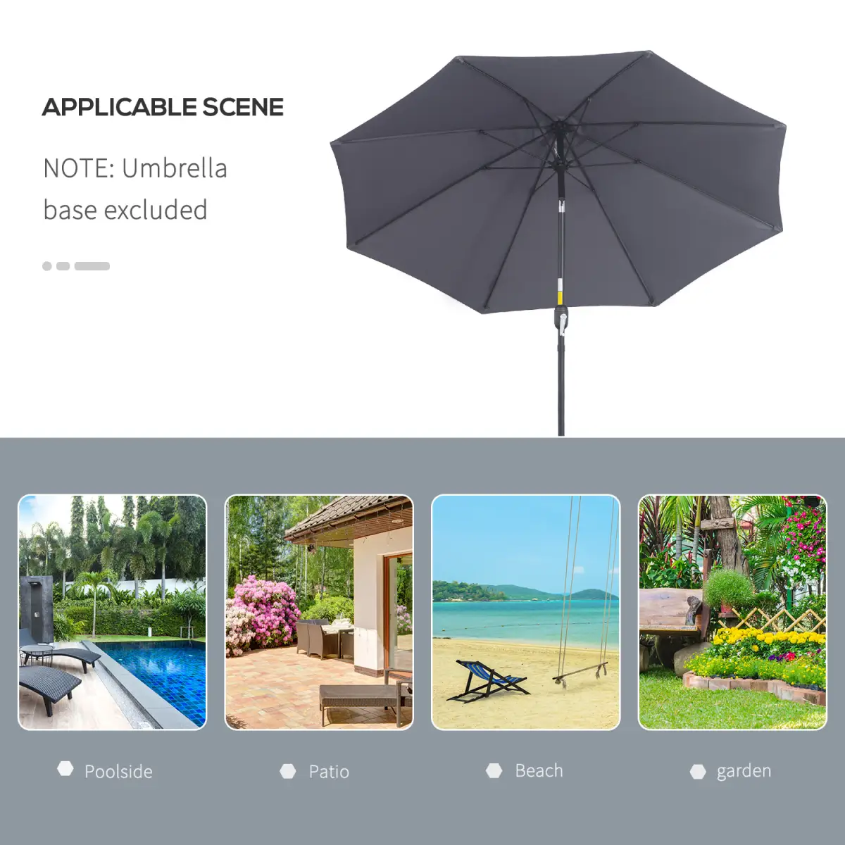 Outsunny 2.7M Patio Sun Umbrella Parasol Tilt Shade Aluminium Charcoal Grey - Parasol