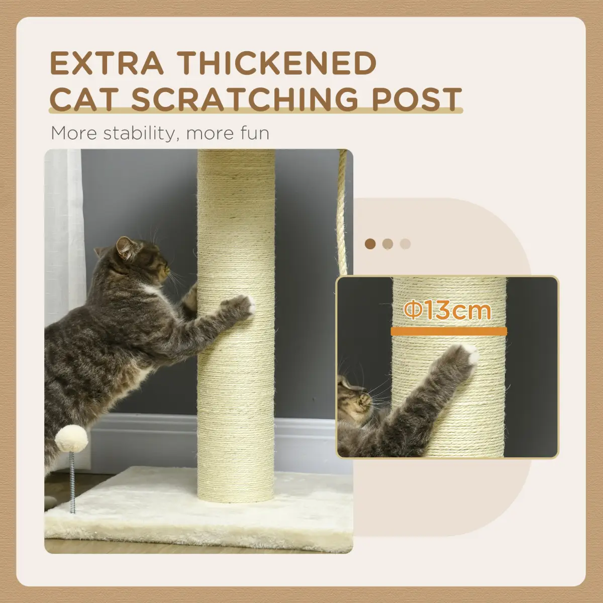 PawHut Cat Tree for Indoor Cats w/ Sisal Scratching Post, Spacious Kitten Bed - Cream - Cat Tree