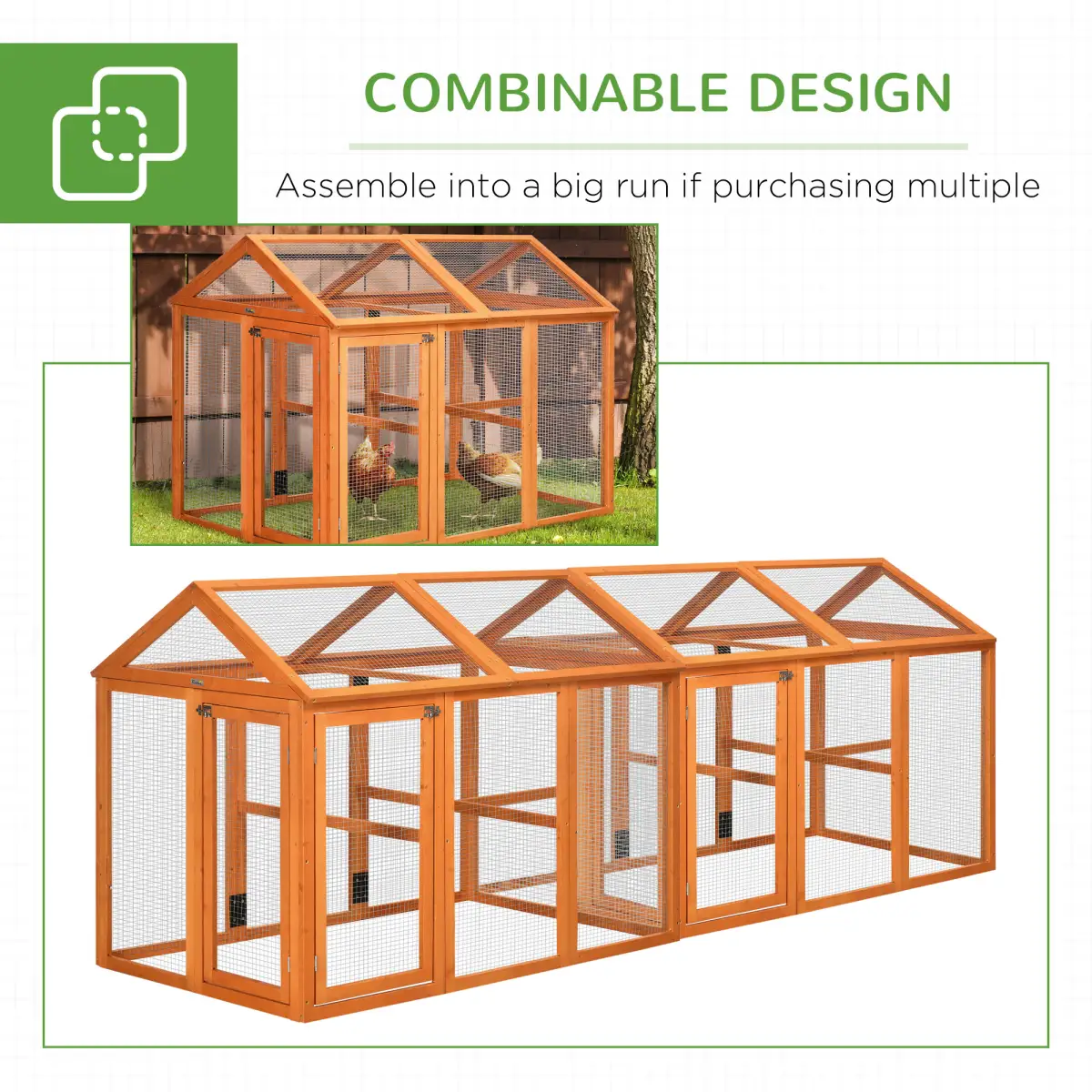 PawHut PawHut Chicken Run, Wooden Chicken Coop w/ Combinable Design - Orange - Chicken Coop