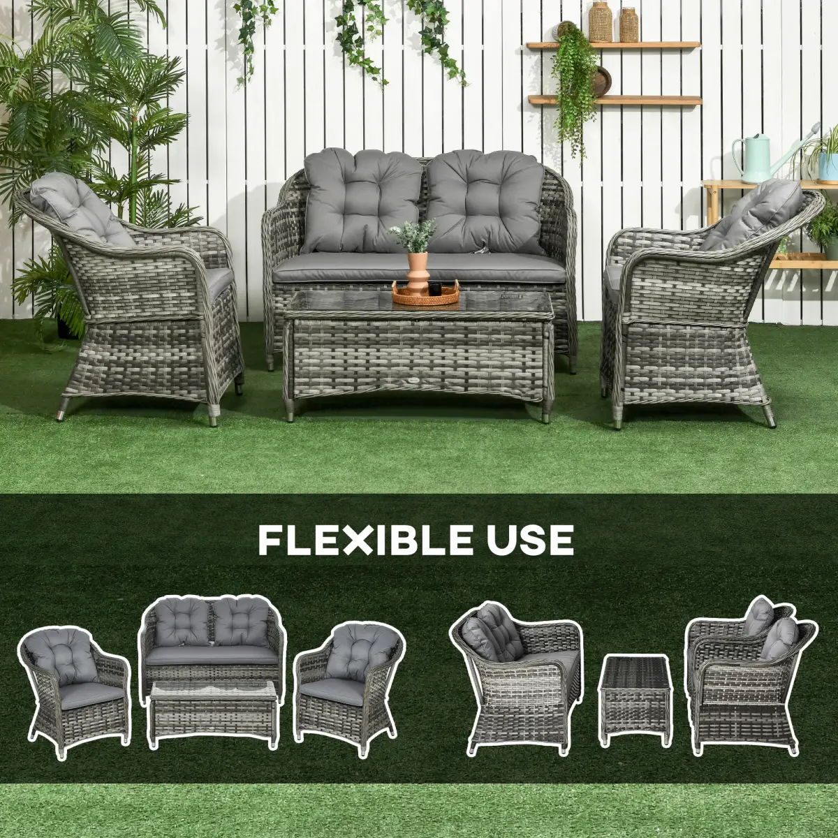 Outsunny Outsunny 4 Pieces Rattan Sofa Set Outdoor Conservatory Furniture with Cushions - Garden Sofa Sets