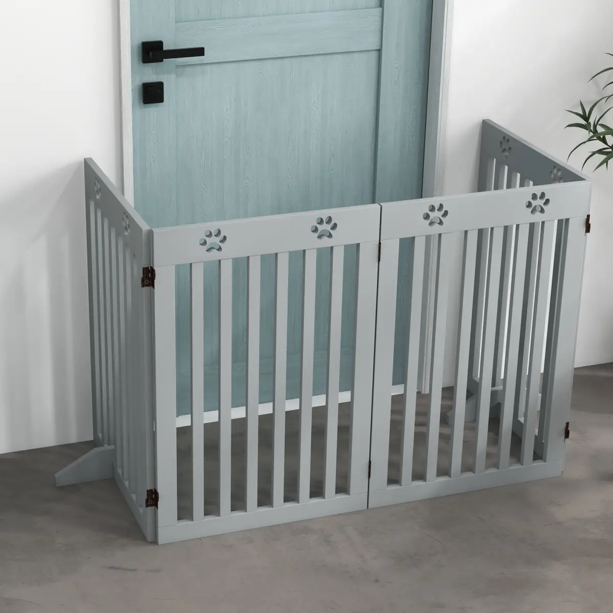 PawHut PawHut Pet Gate Foldable Fence Freestanding Dog Barrier w/ Support Feet Grey - Pet Gate