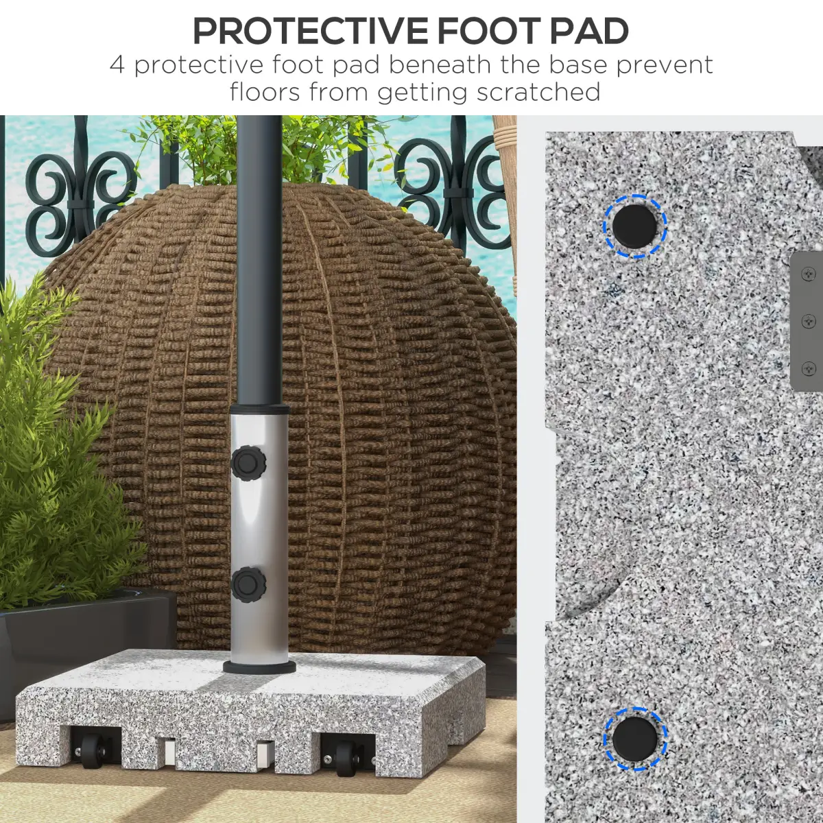 Outsunny Outsunny 28kg Heavy Duty Granite Parasol Base with Wheels, Retractable Handle - Parasol