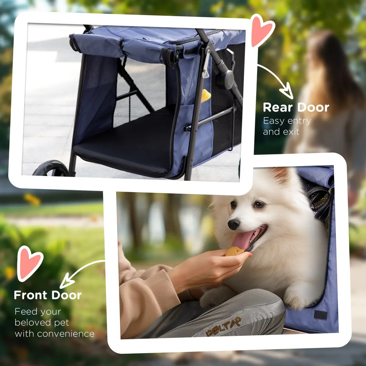 PawHut PawHut One-click Foldable Pet Stroller w/ Mesh Windows, for Small Pets - Blue - Pet Carrier