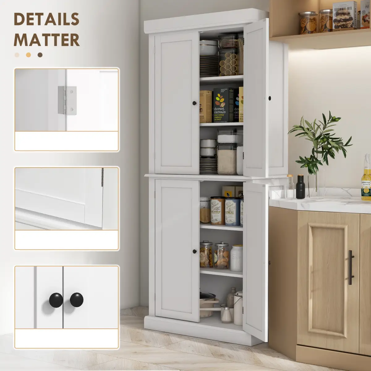 HOMCOM Freestanding Kitchen Cupboard, 6-Tier Cabinet Organizer w/ 4 Adjustable, White - Display Cabinet