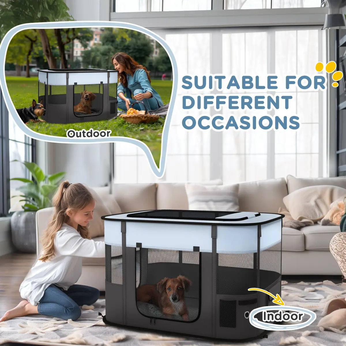PawHut PawHut Portable Dog Pen for Puppies, Rabbits, Kittens, Guinea Pigs - Grey - Pet Playpen