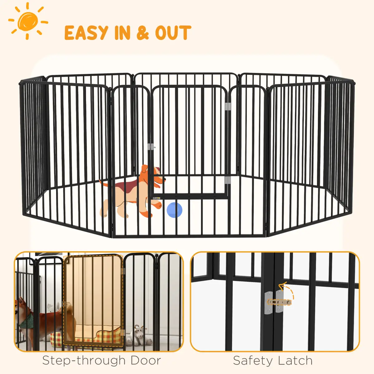 PawHut PawHut 80cm 8 Panels Heavy-Duty Dog Playpen for Small, Medium Dogs - Pet Playpen