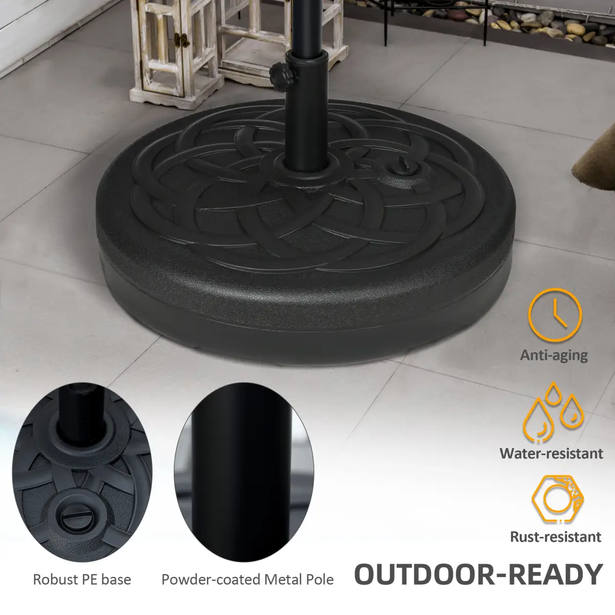 Outsunny Garden Parasol Base Outdoor Market Umbrella Stand 25kg Water or 35kg Sand Filled - Parasol