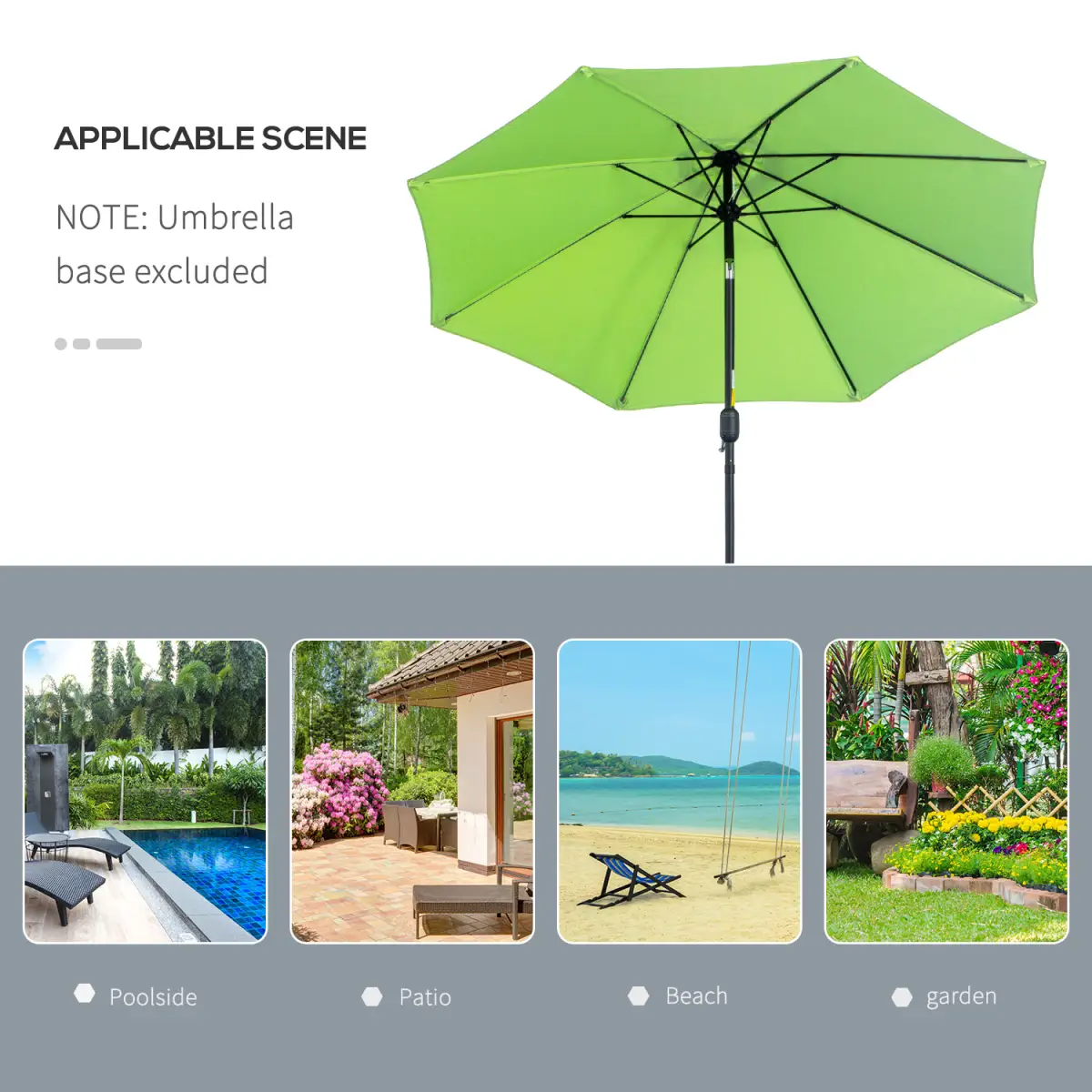 Outsunny 2.7M Patio Sun Umbrella Parasol Tilt Canopy Aluminium Light Green - Parasol