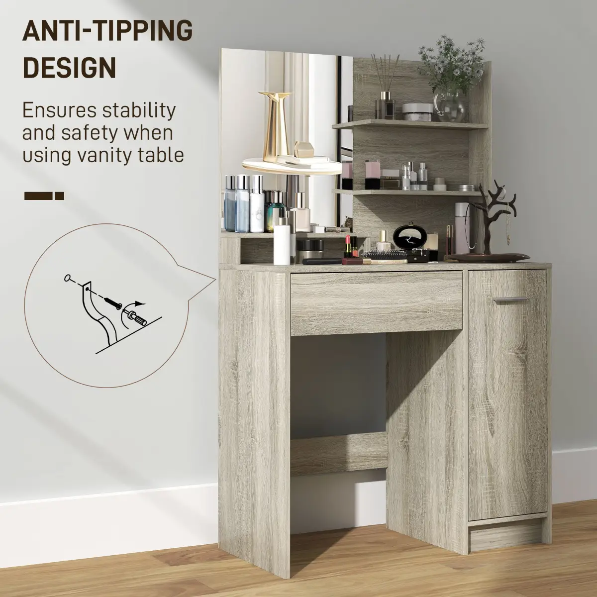 HOMCOM HOMCOM Dressing Table with Mirror and Stool, Makeup Desk for Bedroom - Desk
