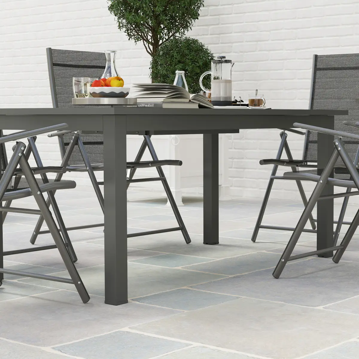 Outsunny Outsunny Extending Garden Table with Slatted Top, 160/220 x 90 x 73 cm, Grey - Garden Table
