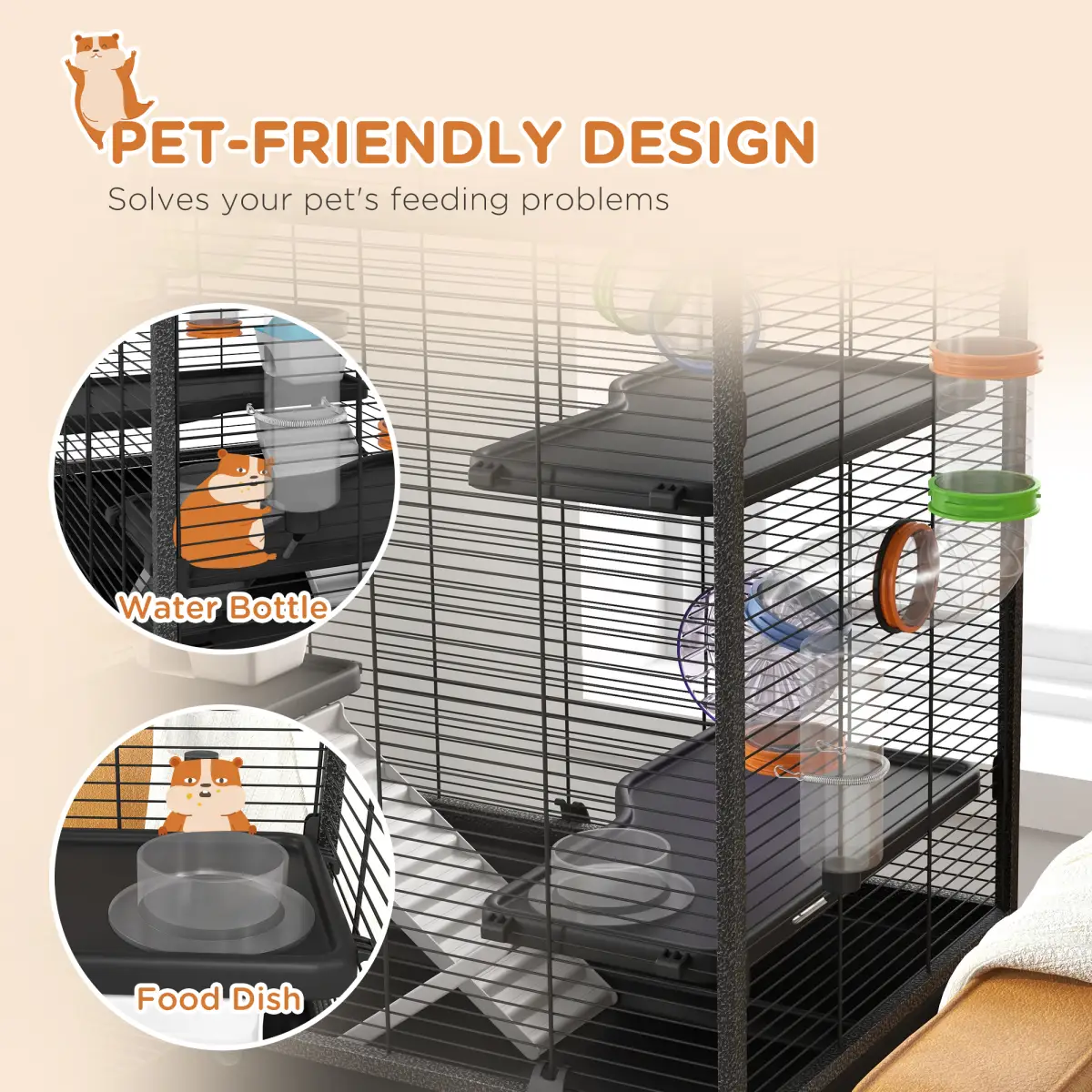 PawHut PawHut Large Hamster Cage, Rat Cage with Wheels, Tubes, Storage Shelf, Ramps - Pet Cage