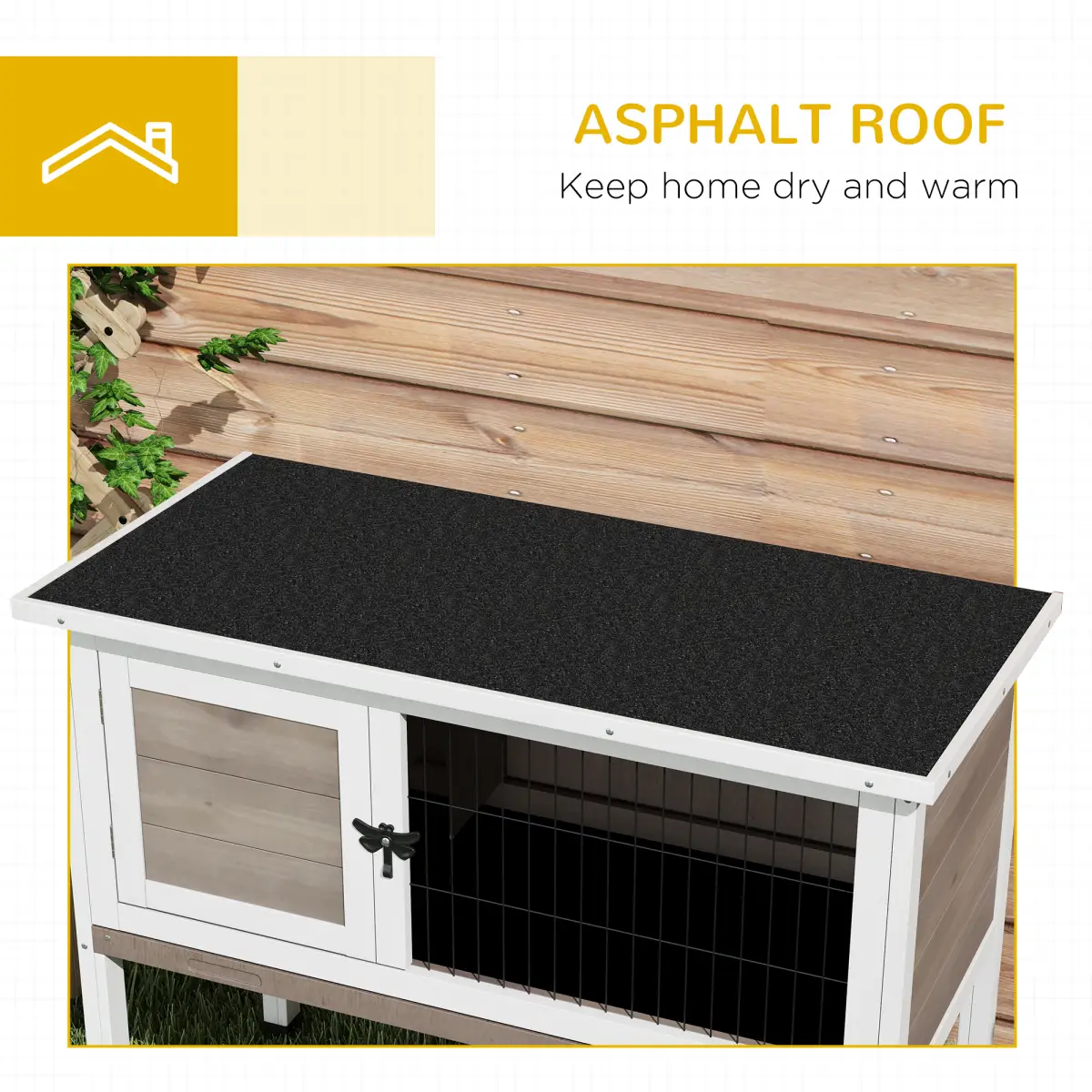 PawHut Pawhut Large Elevated Indoor Outdoor Wooden Rabbit Hutch w/ Asphalt Roof, Tray - Rabbit Hutch
