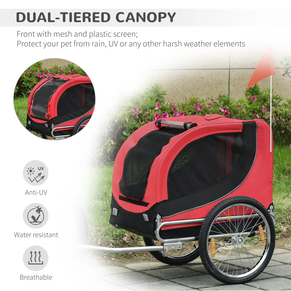Pawhut Dog Bike Trailer Pet Cat Carrier for Small Medium Puppy Travel Black and Red - Pet Carrier