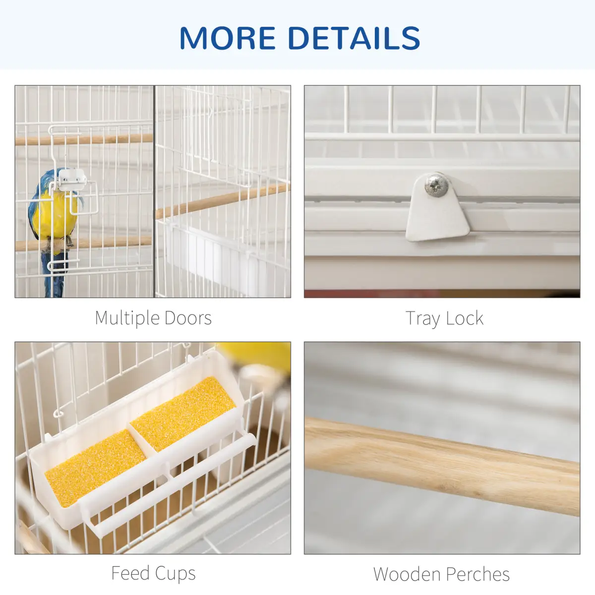 Pawhut Large Bird Cage Budgie Cage for Finch Canaries Parrot with Stand White - Pet Cage