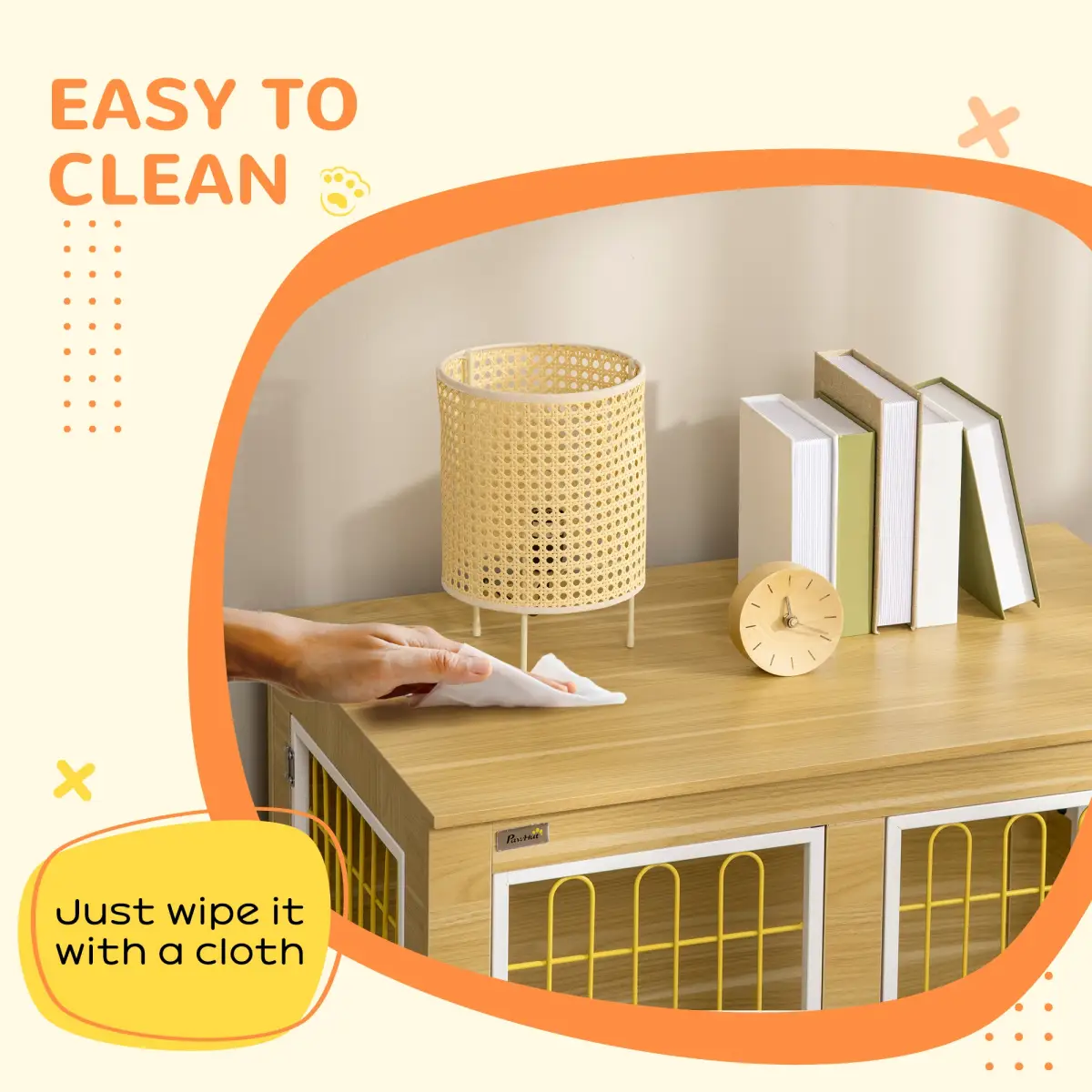 PawHut Dog Crate Furniture, Dog Crate End Table w/ Soft Cushion, Double Door - Oak Tone - Dog Crate