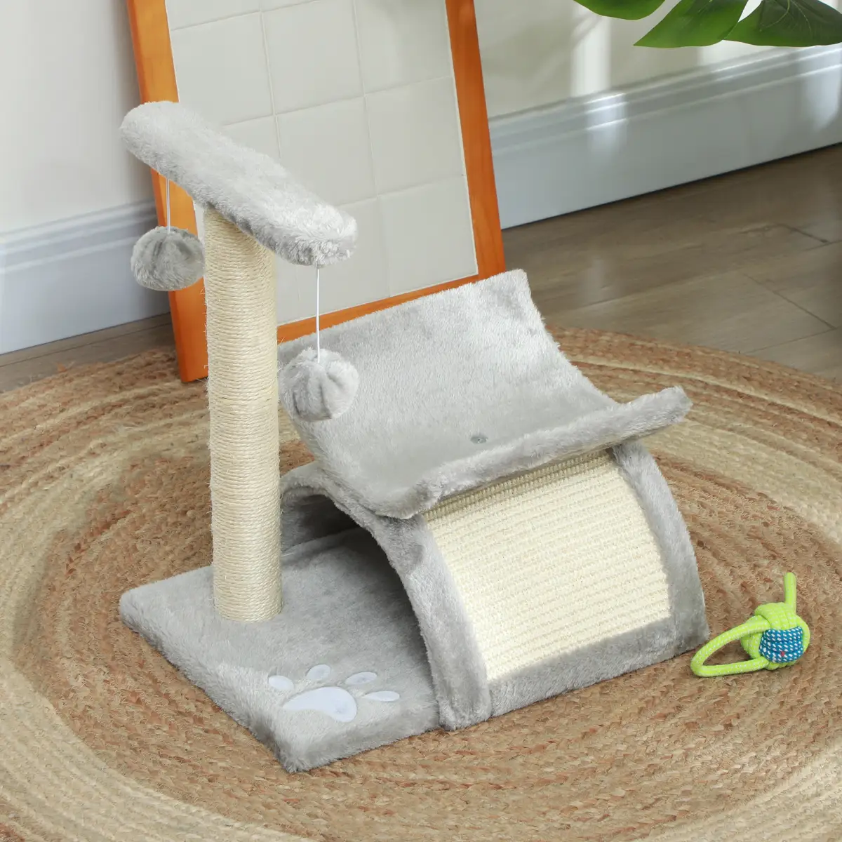 Pawhut Cat Tree Plush Scratcher Activity Play Center Tunnel Dangling Ball - Cat Tree