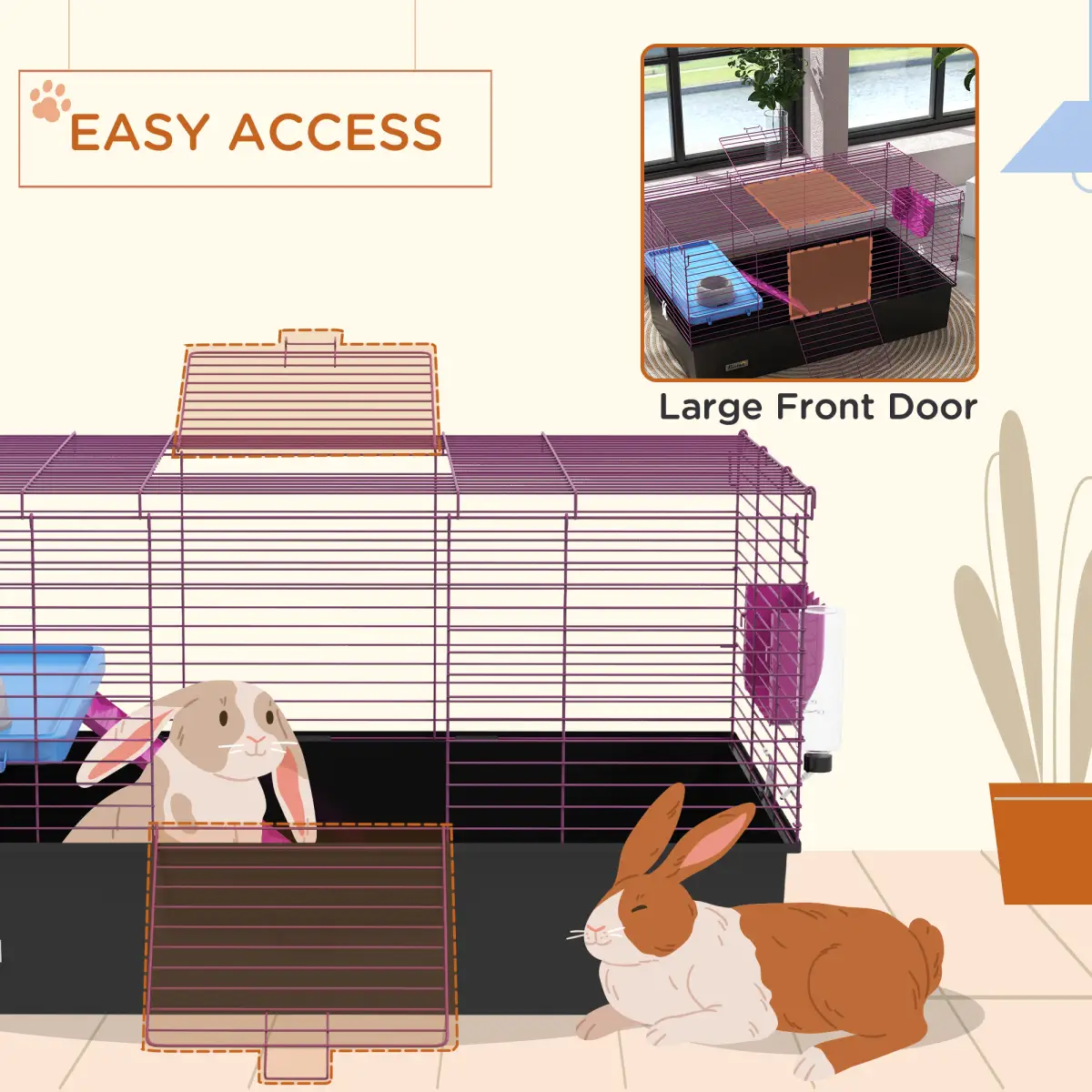 PawHut PawHut Small Animal Cage, Rabbit Guinea Pig Hutch, Pet Playhouse, Black - Pet Cage